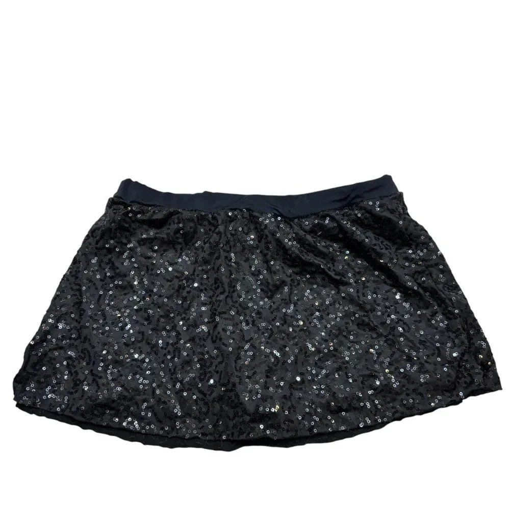 Balera Brand Black Sequin Skater Skirt with Shorts Lining Adult Small‎
